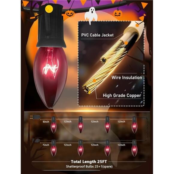 25Ft Halloween Dark Purple String Lights, C9 Black Purple String Lights - Picture 2 of 8